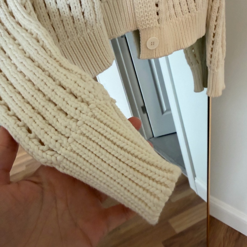 Steve Madden Cream V-Neck Button Front Open-Knit Sweater - Picture 8 of 14